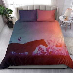 Parure De Lit 200x200 Cm Motif Cheval - Microfibre Douce, 2 Taies D'oreiller 65x65 Cm, Fermeture éclair
