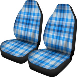 Blue Plaid Car Seat Covers: Universal Bucket Seat Protector (Set of 2)