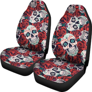 Sugar Skull Car Seat Covers: Polyester Microfiber, Set of 2