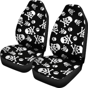 Skull Car Seat Covers (Set of 2): Polyester Microfiber, Halloween Style