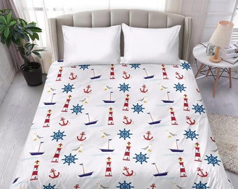 Nautical Duvet Cover and pillow Covers  - Nautical Bedding Set - Nautical Bed Cover
