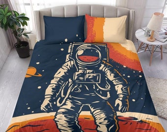 Capa de edredão e fronhas de astronauta - Conjunto de cama de astronauta - Capa de cama de astronauta
