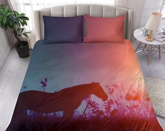 Capa de edredom e fronhas para cavalo - Conjunto de cama para cavalo - Capa de cama para cavalo