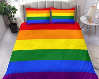 Capa de edredom e fronhas LGBT - Conjunto de cama LGBT - Capa de cama LGBT