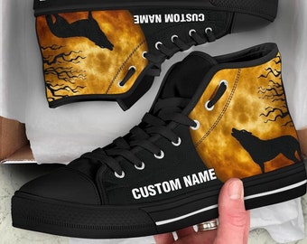 Wolf Custom Name High Top Shoes / Wolf Custom Print Shoes / Wolf Sneakers / Wolf Gift