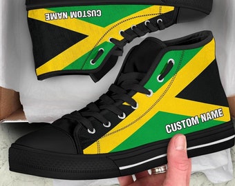 Jamaican Flag Custom Name High Top Shoes / Jamaica Custom Print Shoes / Jamaica Sneakers / Jamaica Gift