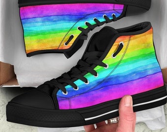 Rainbow High Top Shoes / Rainbow Custom Print Shoes / Rainbow Sneakers / Rainbow Gift