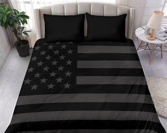 Black USA Flag Duvet Cover and pillow Covers  - USA Flag Bedding Set - USA Flag Bed Cover