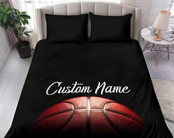 Capa de edredom e fronhas com nome personalizado de basquete - Conjunto de cama de basquete - Capa de cama de basquete