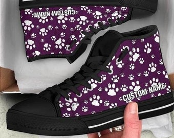 Unisex Casual High-Top Skate Shoes Classic Sneakers Adults Trainers Colorful Pet Paw Print 