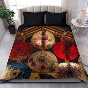 Japanese Umbrellas Duvet Cover and pillow Covers  - Japanese Umbrellas Bedding Set - Japanese Umbrellas Bed Cover