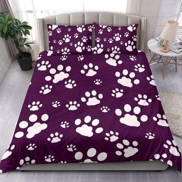 Paw Print Duvet Cover and pillow Covers  - Paw Print Bedding Set - Paw Print Bed Cover