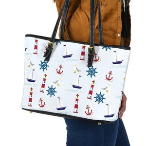 Bolso de mano náutico de cuero con estampado de doble cara para ella