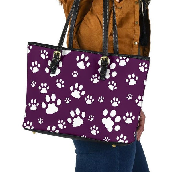 Paw Print Handbag Leather Tote Bag Double-Sided Print for Her