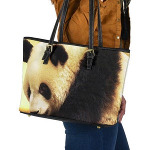 Panda Bear Handbag Leather Tote Bag Double-Sided Print for Her