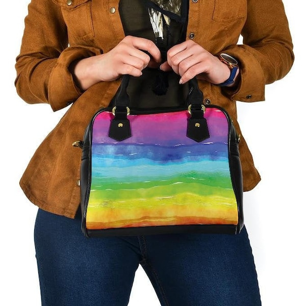 Rainbow Handbag Shoulder Leather Double-Side Print pour elle