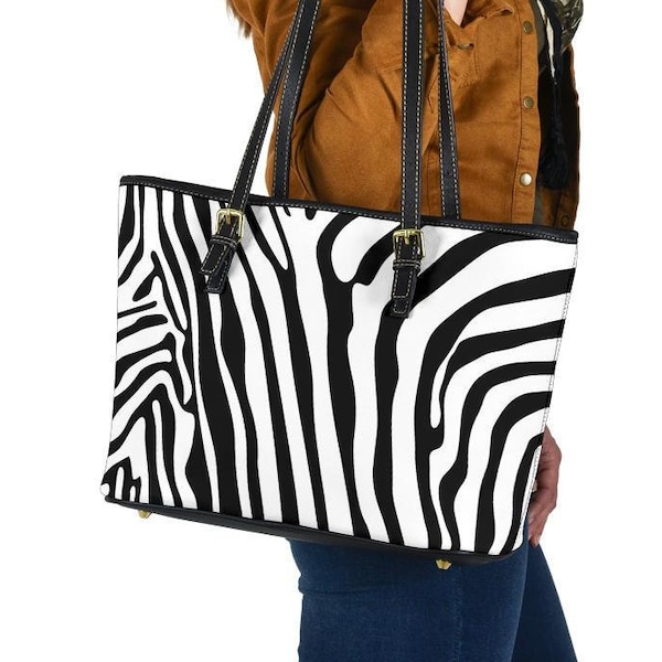 Zebra Handbag Leather Tote Bag Double-Sided Print for Her
