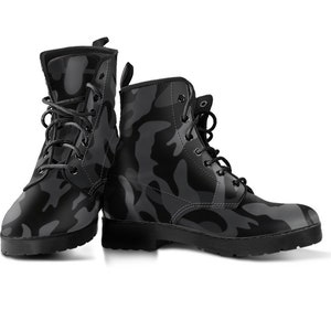 Black Camo Leather Boots: Handcrafted Custom Print Winter Boots