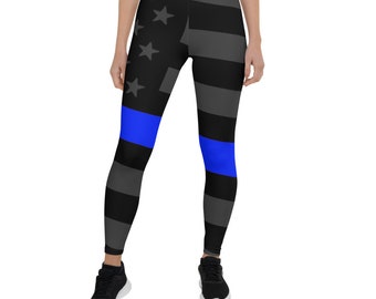 Emvency Aged Law Enforcement Support Thin Blue Line Police Leggings Skinny Pants for Yoga Running Gym
