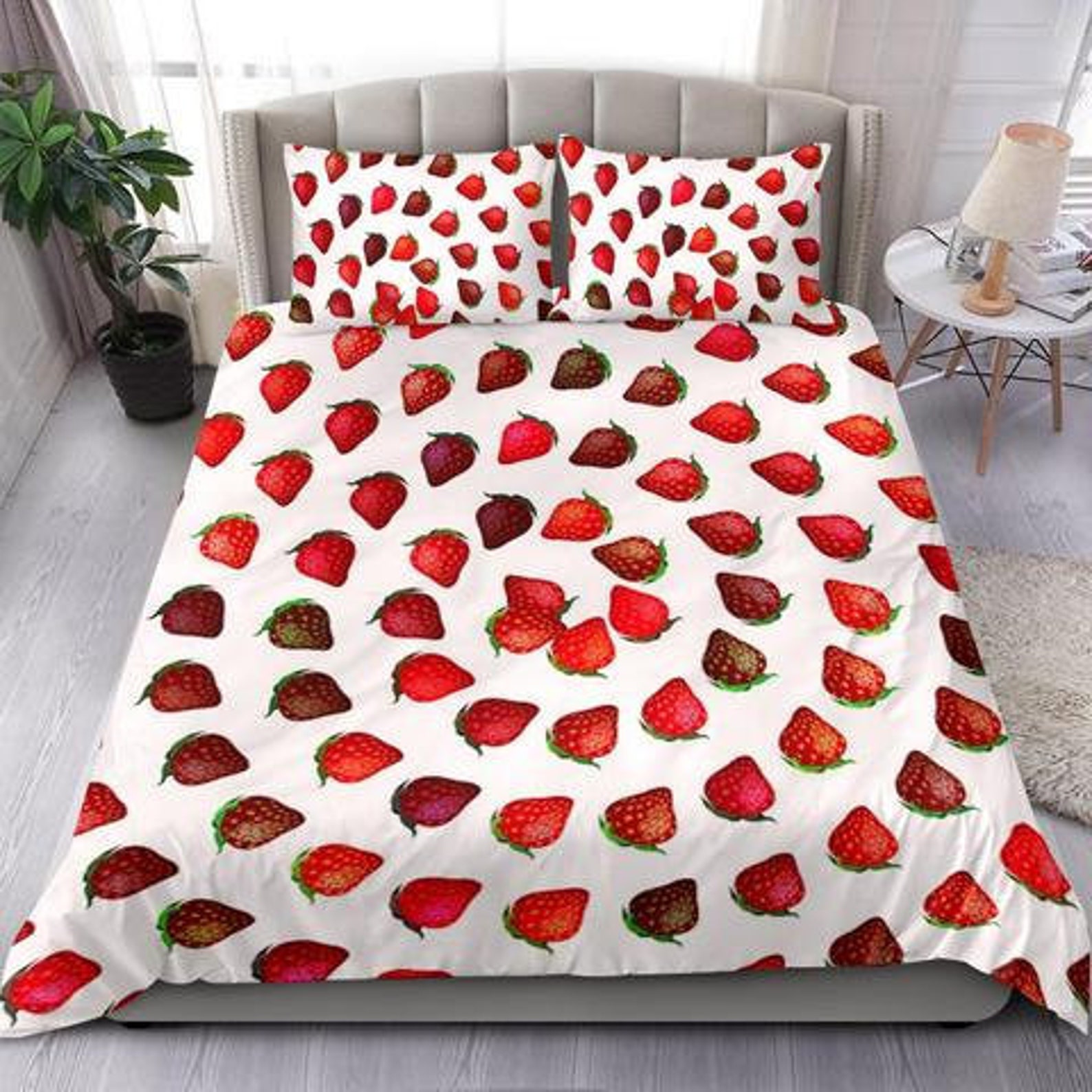Strawberry Fruit Duvet Cover and Pillow Covers Strawberry Etsy