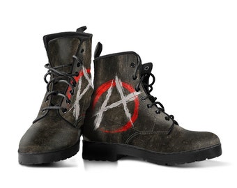 Anarchy Leather Boots, Handcrafted Custom Print, Men's Women's Winter Boots
