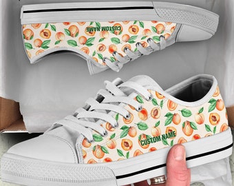 Peach Custom Name Sneakers / Peach Low Top Shoes / Peach Low Top Sneakers / Peach Custom Print Shoes