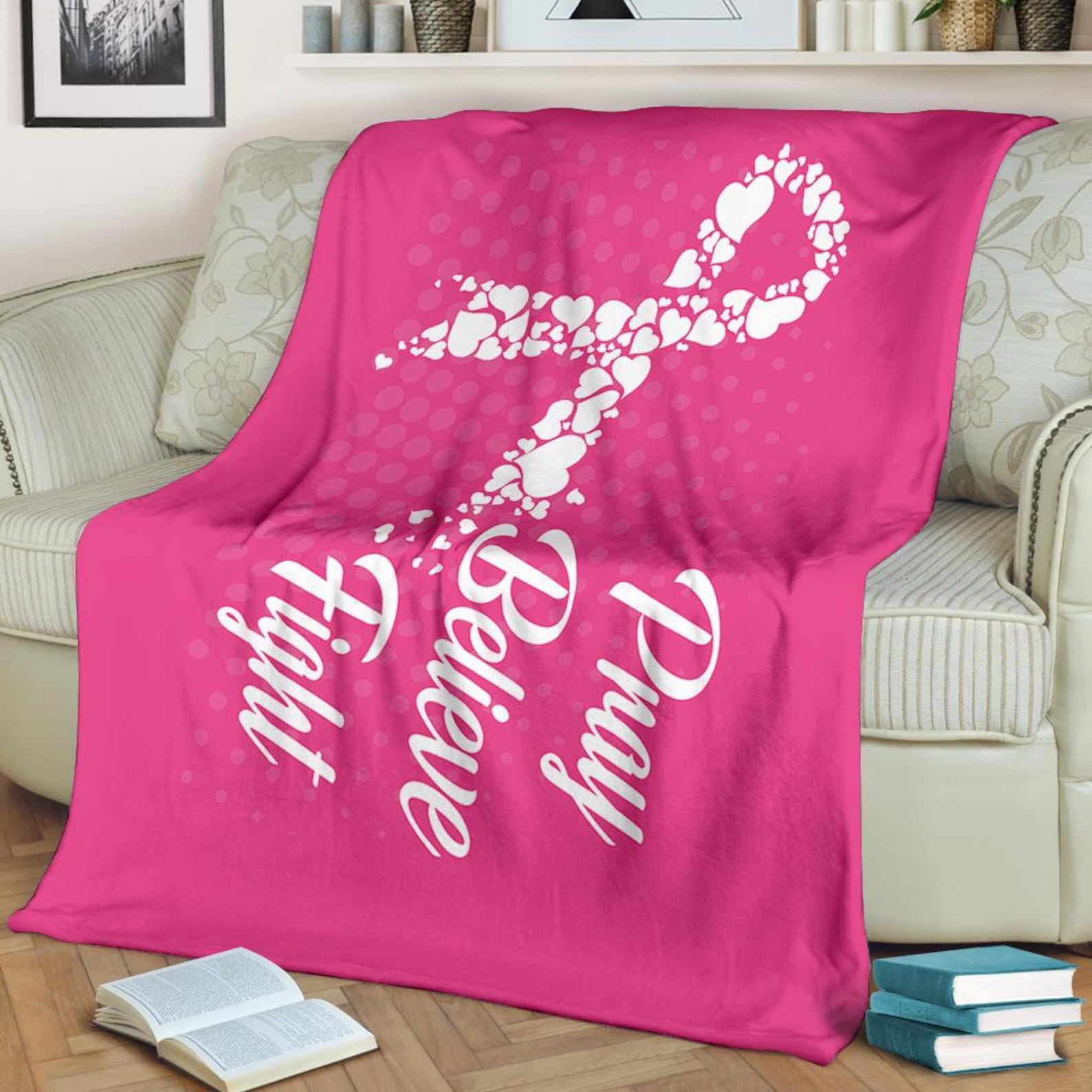 Breast Cancer Blanket / Pray Believe Faith Blanket / Fight Etsy