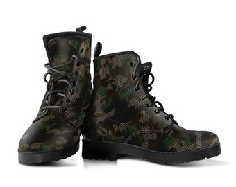 Camouflage Leather Boots, Handcrafted Custom Print, Men's Women's Winter Boots