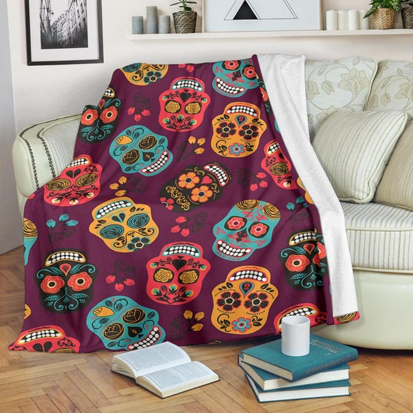 Sugar Skull blanket / Sugar Skull Fleece Blanket / Floral Skull Throw Blanket / Sugar Skull Adult Blanket / Sugar Skull Kid Blanket