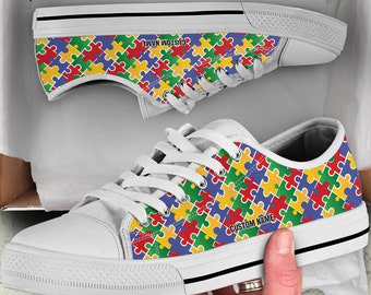 Autism Custom Name Sneakers / Autism Low Top Shoes / Autism Low Top Sneakers / Autism Custom Print Shoes / Autism Gift