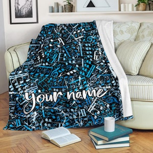 Music Notes Custom Name Blanket / Music Throw Blanket / Music Fleece Blanket / Music Adult Blanket / Music Kid Blanket