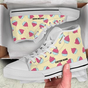 Cupcake Custom Name High Top Sneakers / Cupcake High Top Shoes / Cupcake Custom Print Trainers Shoes / Cupcake Lover Gift