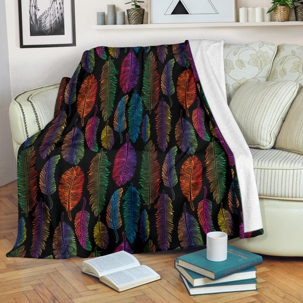 Black feathers Blanket / Feathers Throw Blanket / Feathers Cozy Blanket / Feathers Fleece Blanket / Feathers Adult Kid Blanket