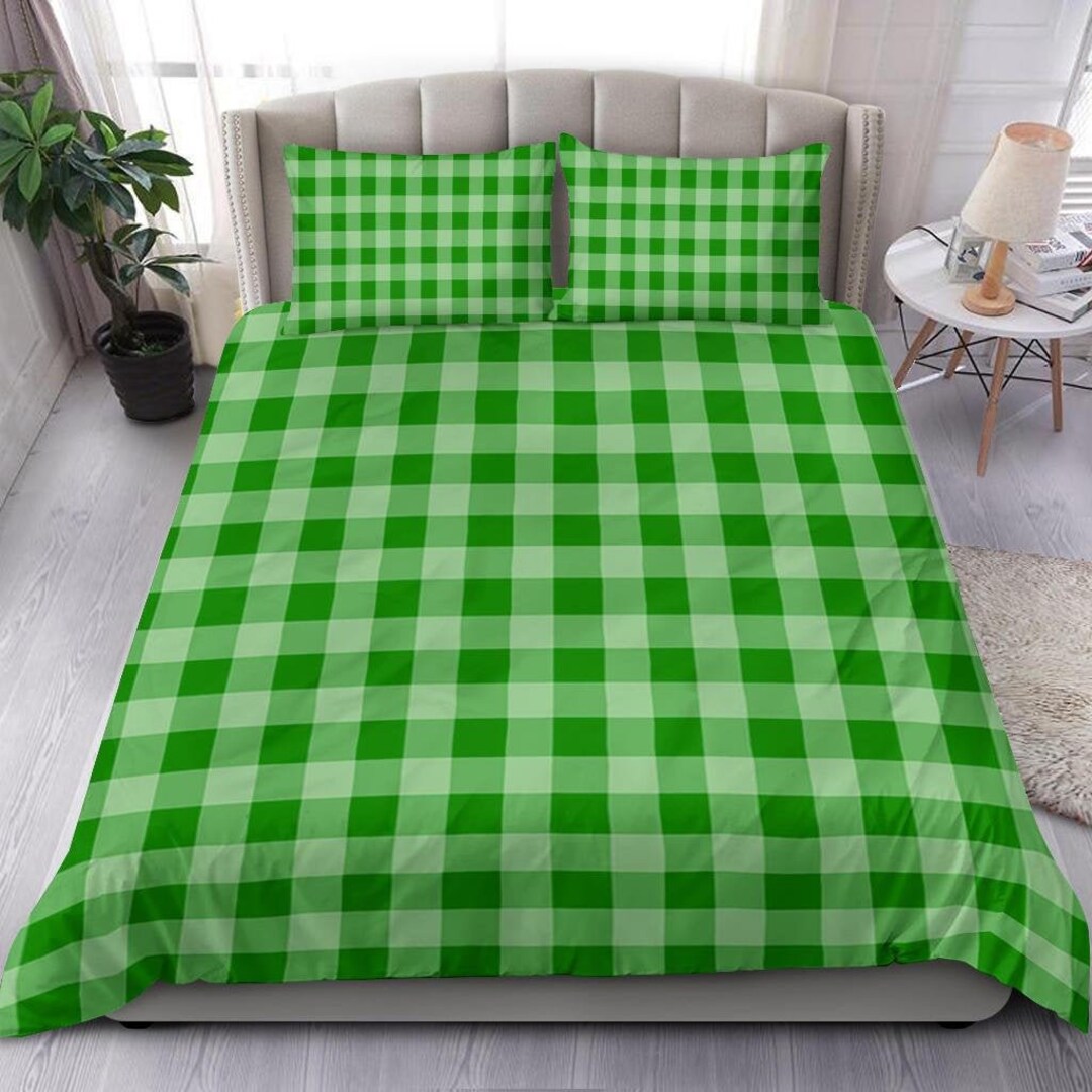 Green Plaid Duvet Cover and Pillow Covers Buffalo Bedding Set Green Plaid Bed Cover Etsy
