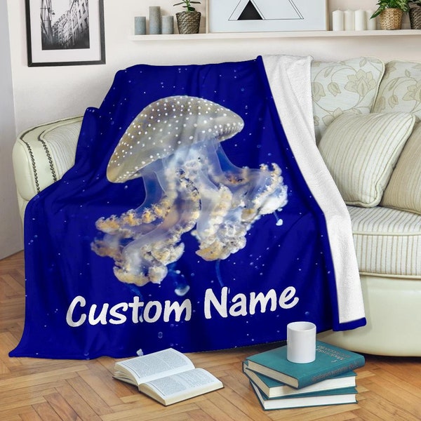 Jellyfish Custom Name Blanket / Jellyfish Throw Blanket / Jellyfish Fleece Blanket / Jellyfish Adult Blanket / Jellyfish Kid Blanket