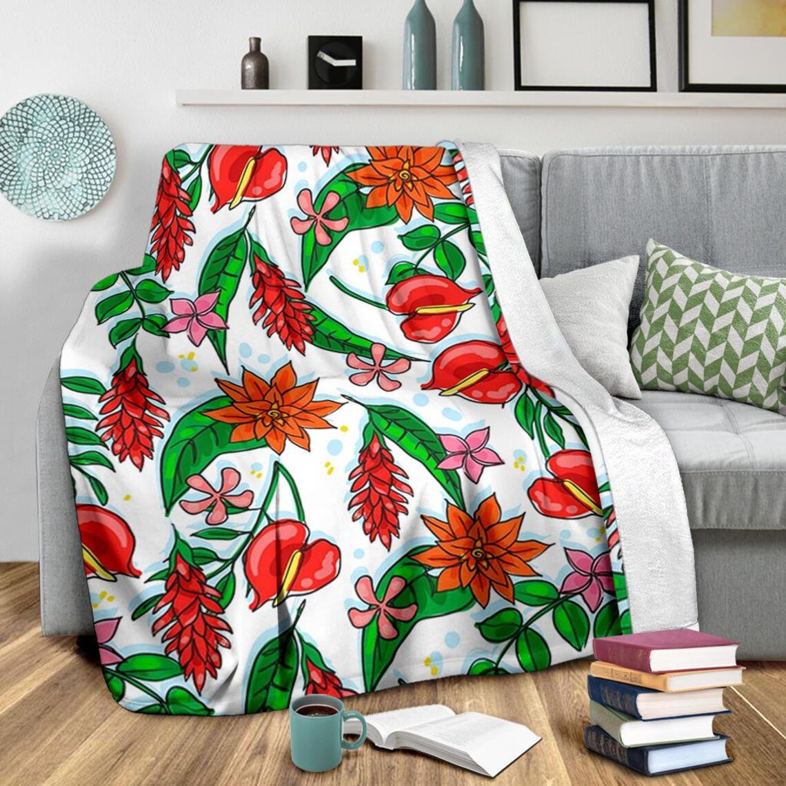 Flowers blanket / Floral print blanket / Fleece blanket / Cosy Etsy