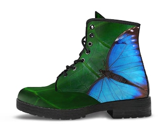 Butterfly Leather Boots, Handcrafted Custom Print, Men's Women's Winter Boots