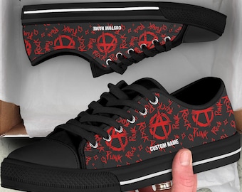 Scarpe da ginnastica con nome personalizzato punk / Scarpe basse anarchiche / Scarpe da ginnastica basse punk / Scarpe punk / Scarpe con stampa personalizzata punk / Regalo punk