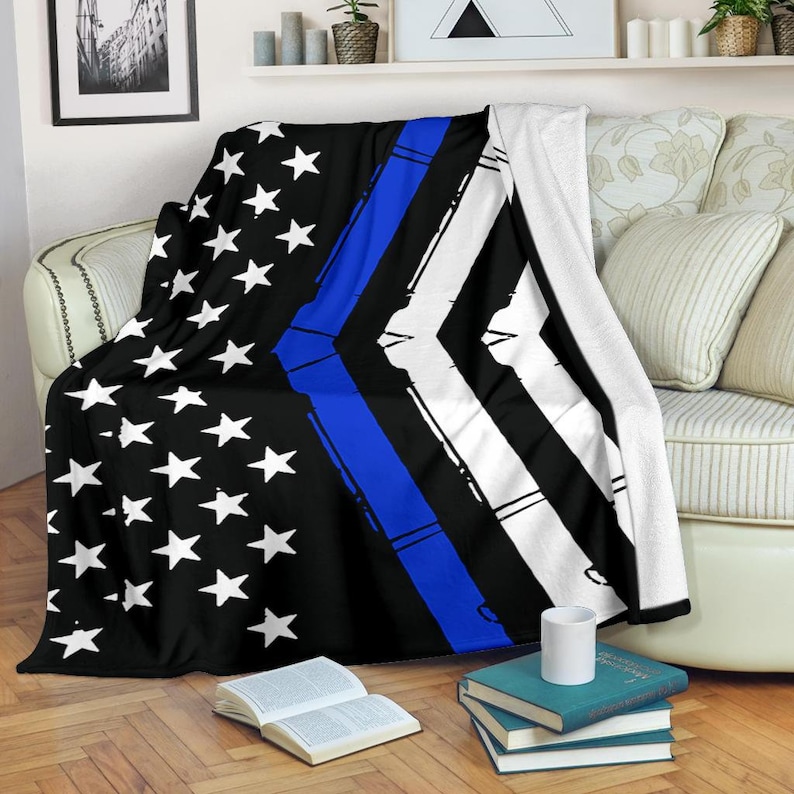 Thin Blue Line blanket / Law enforcement Fleece Blanket / Etsy