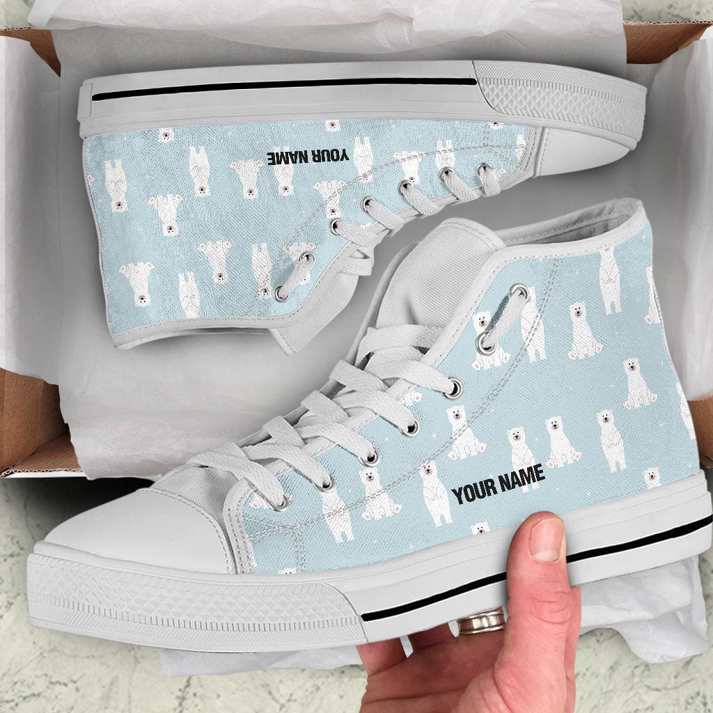 Polar Bear Custom Name High Top Shoes / Bear High Top Sneakers / Bear Custom Print Trainers Shoes / Bear Lover Gift