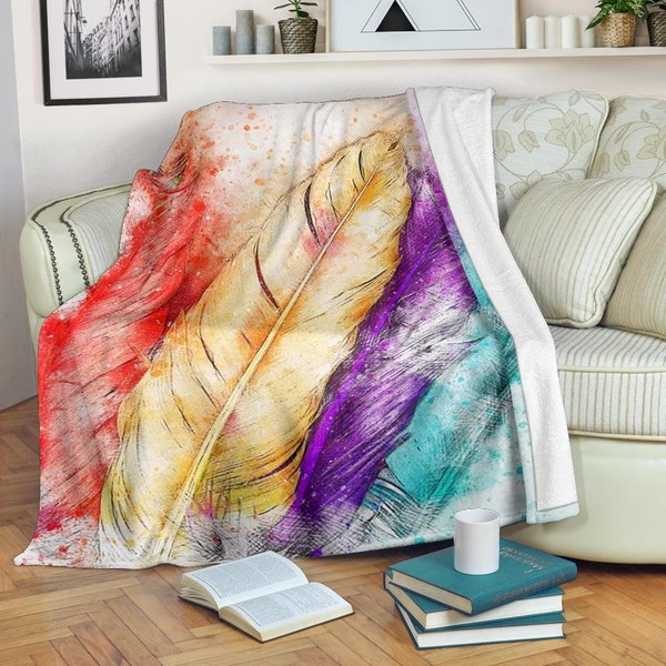 Feathers blanket / Feathers print blanket / Colourful blanket / Cozy fleece blanket / Feathers Adult Blanket / Feathers Kid Blanket