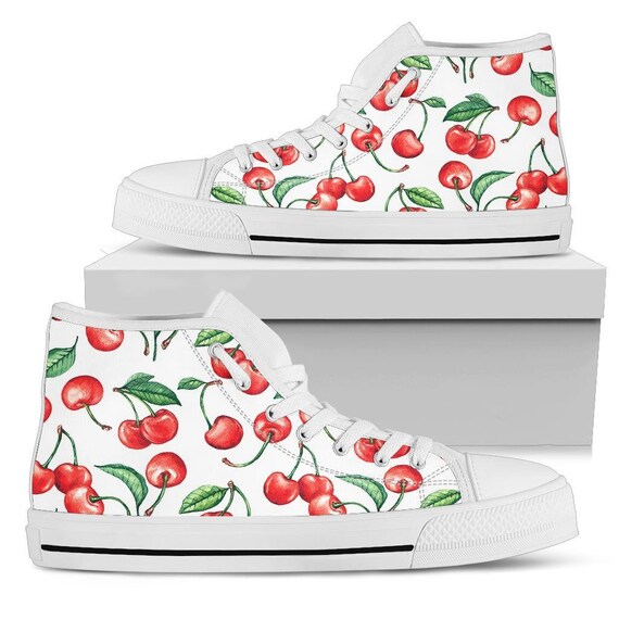 Cherry High Top Sneakers / Cherry Custom Print Trainers