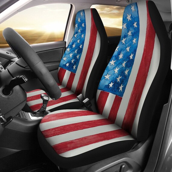 USA Flag Red Stripes Car Seat Covers Set Of 2