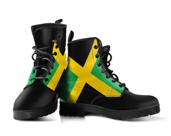 Jamaican Flag Leather Boots, Handcrafted Custom Print, Men's Women's Winter Boots