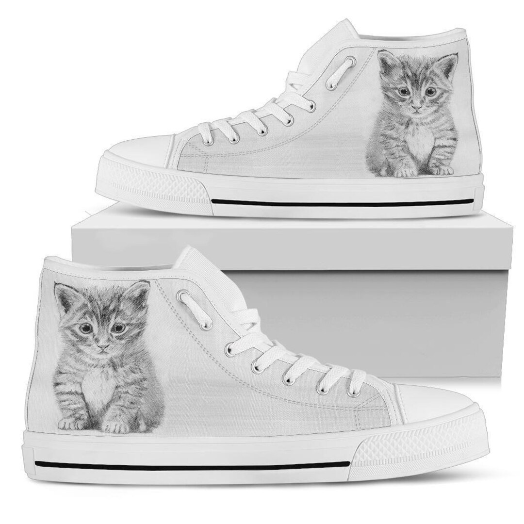 Cat High Top Sneakers Cat Custom Print Trainers Shoes Cat High Top Shoes Cat Lover Gift Etsy Canada