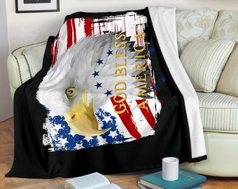 God Bless America Blanket / USA Fleece Blanket / Patriotic Throw Blanket / American Cozy Blanket / USA Eagle Blanket