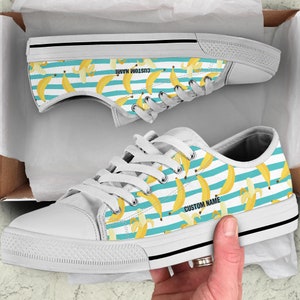 Banana Print Low Top Sneakers: Custom Name Trainers