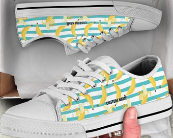 Banana Custom Name Sneakers / Banana Low Top Shoes / Banana Low Top Sneakers / Banana Custom Print Shoes / Banana Lover Gift