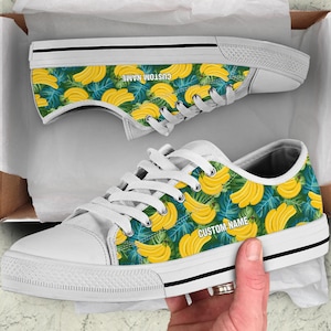 Banana Print Low Top Sneakers: Custom Name Trainers