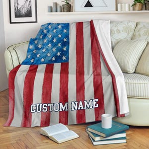 Custom Name USA Flag Blanket: Soft Fleece American Throw